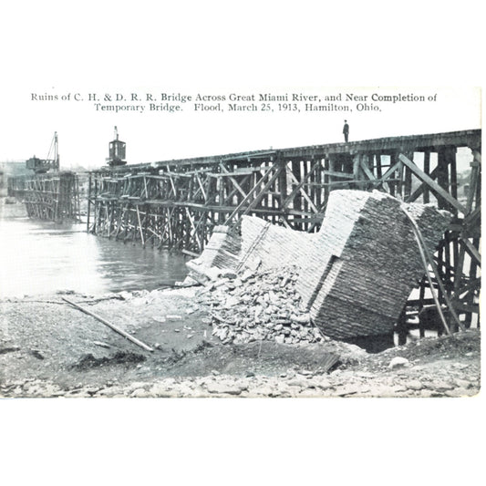 Ohio Hamilton 1913 Flood Ruins of C.H. & D.R.R. Bridge (Feicke-Desch Printing)