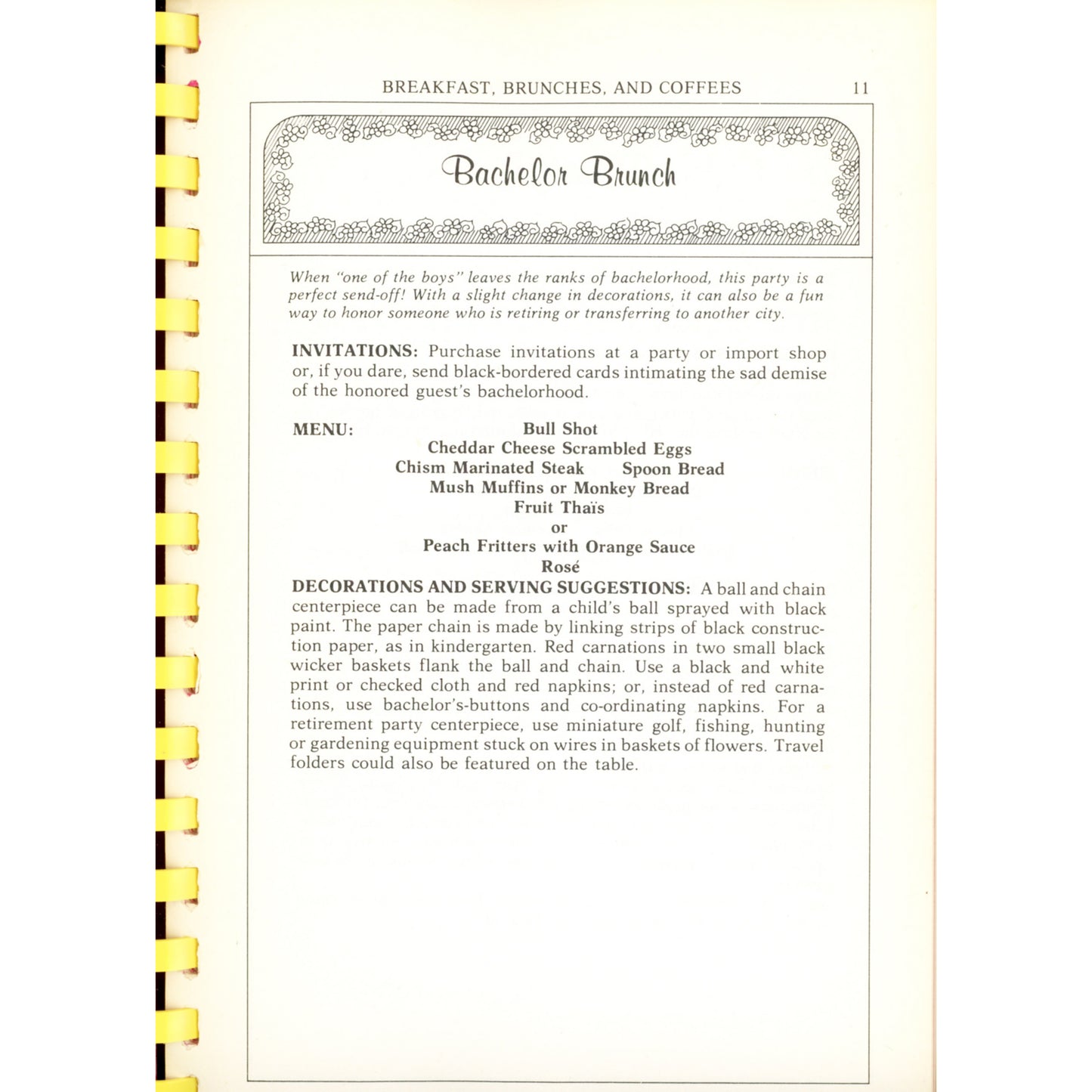 Party Potpourri Junior League of Memphis cookbook with 500+ recipes, menus, and party ideas. 1993 8th printing. Southern Living Hall of Fame winner.   Bachelor Brunch Menu