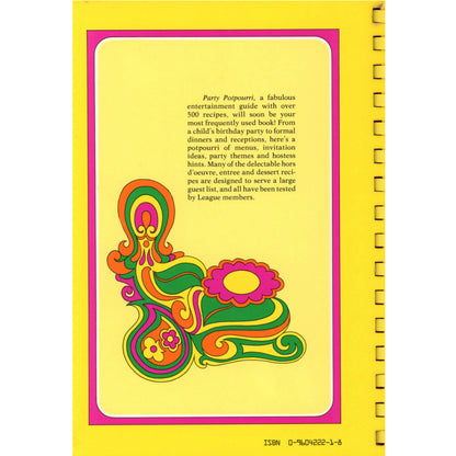 Party Potpourri Junior League of Memphis cookbook with 500+ recipes, menus, and party ideas. 1993 8th printing. Southern Living Hall of Fame winner.  Back Cover