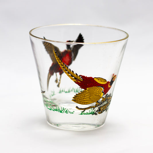 Hazel Atlas Vintage Pheasant Lowball Cocktail Glass "Mid-Century Barware"