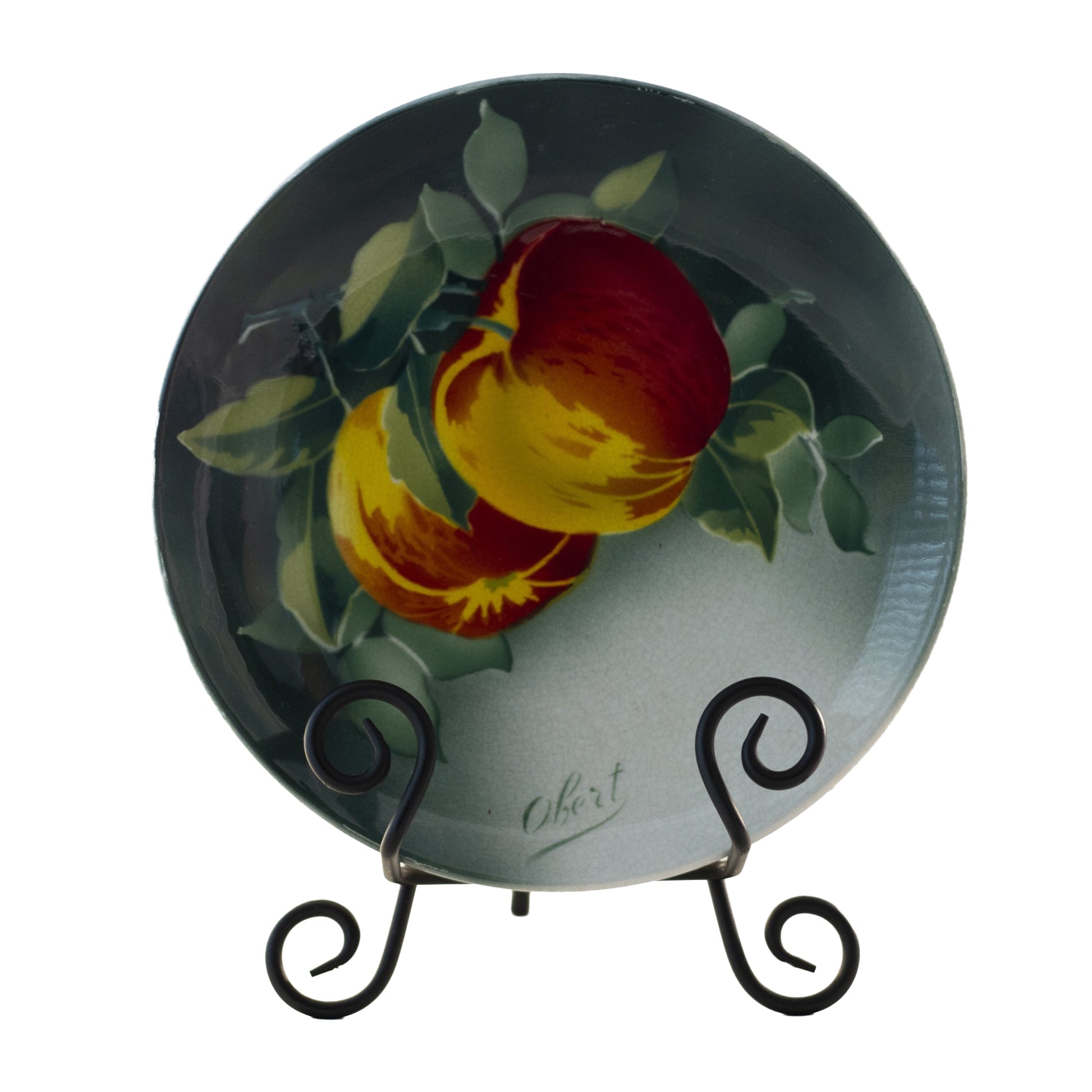 Antique French Faience Apple Plate by K & G Lunéville, Signed Obert, c. 1900 (8½″) Green Front