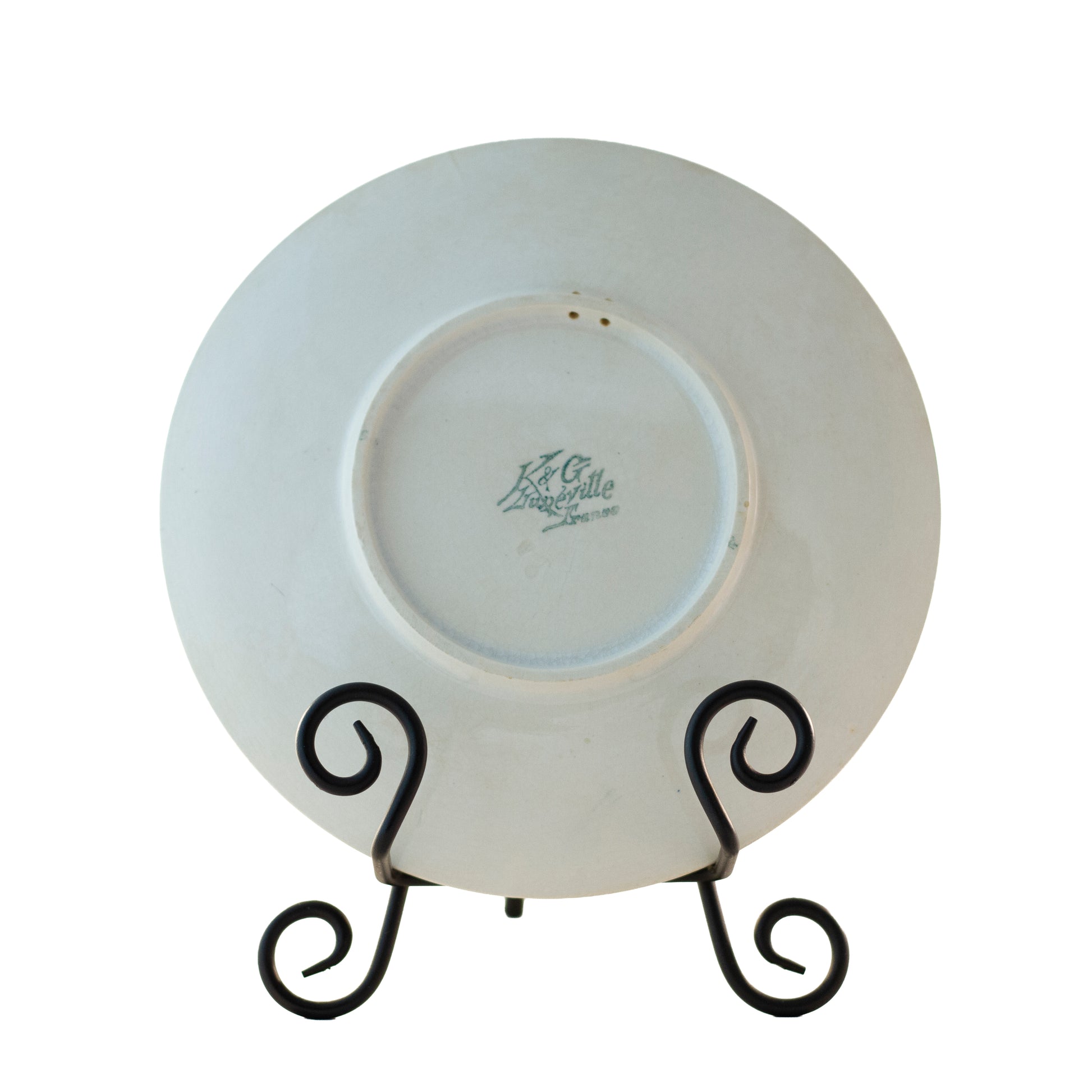 Antique French Faience Yellow Apricot Plate by K & G Lunéville (8½”) — Signed Obert, c. 1900 Rear