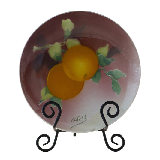 Antique K & G Lunéville Faïence Fruit Plate – Oranges, c. 1900, Signed Obert (8½") Front 1