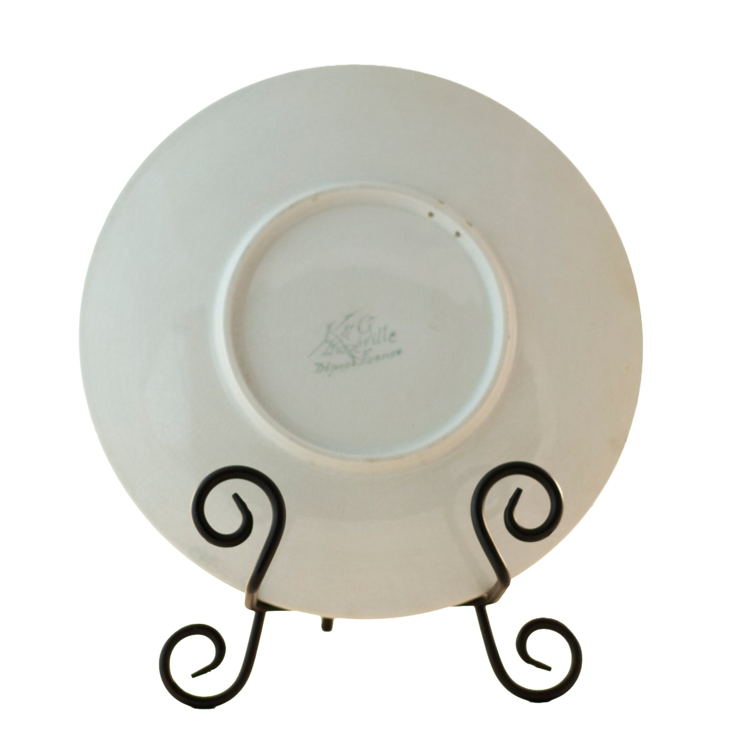 Antique French Faïence Peaches Plate by K & G Lunéville, Signed Obert, c.1900 (8½”) Deep apricot background Back