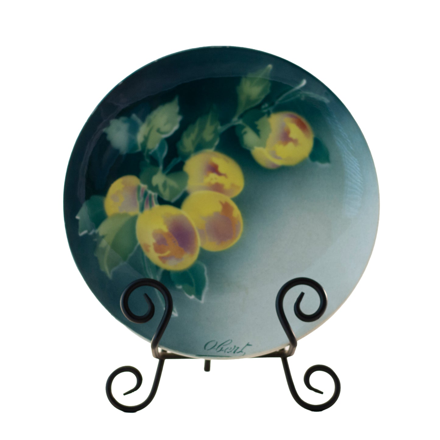 Antique French Faience Yellow Apricot Plate by K & G Lunéville (8½”) — Signed Obert, c. 1900 Front