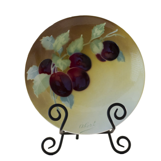 Antique French Faience Plum Plate by K & G Lunéville, Signed Obert, c.1900 (8½”) Front Light Tan