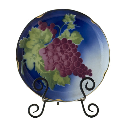 Assiette ancienne en faïence française K & G Lunéville décor raisins, signée Obert, vers 1900 (21,5 cm)