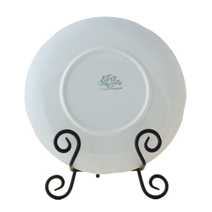 Assiette ancienne en faïence française K & G Lunéville décor raisins, signée Obert, vers 1900 (21,5 cm)