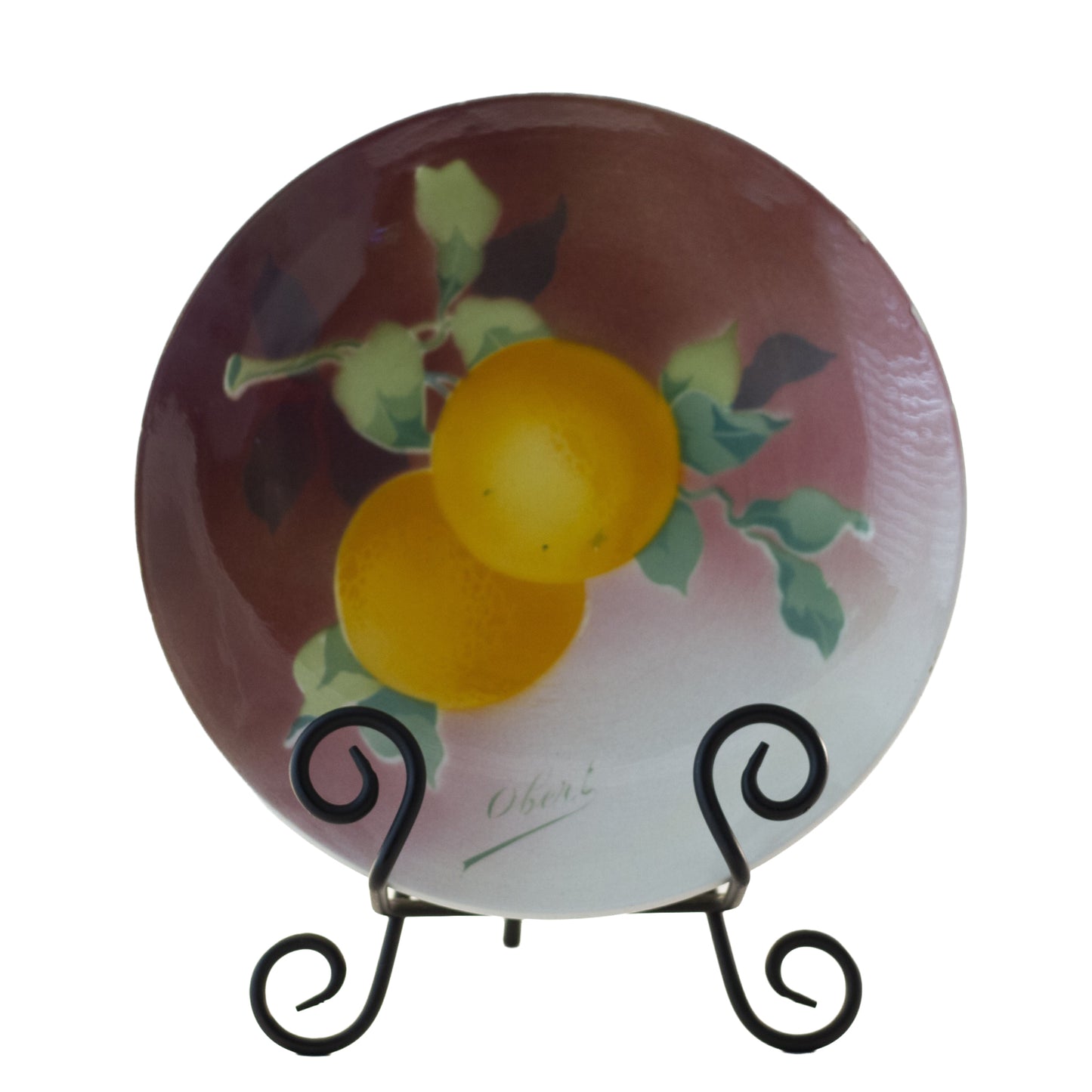 Antique K & G Lunéville Faïence Fruit Plate – Oranges, c. 1900, Signed Obert (8½") Front 2