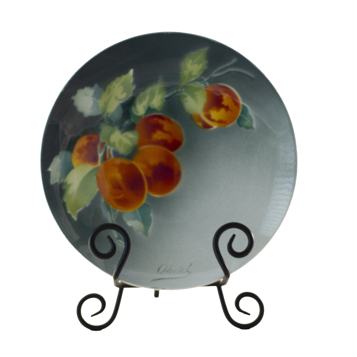 Antique French Faience Orange Apricot Plate by K & G Lunéville (8½”) — Signed Obert, c. 1900 Rear
