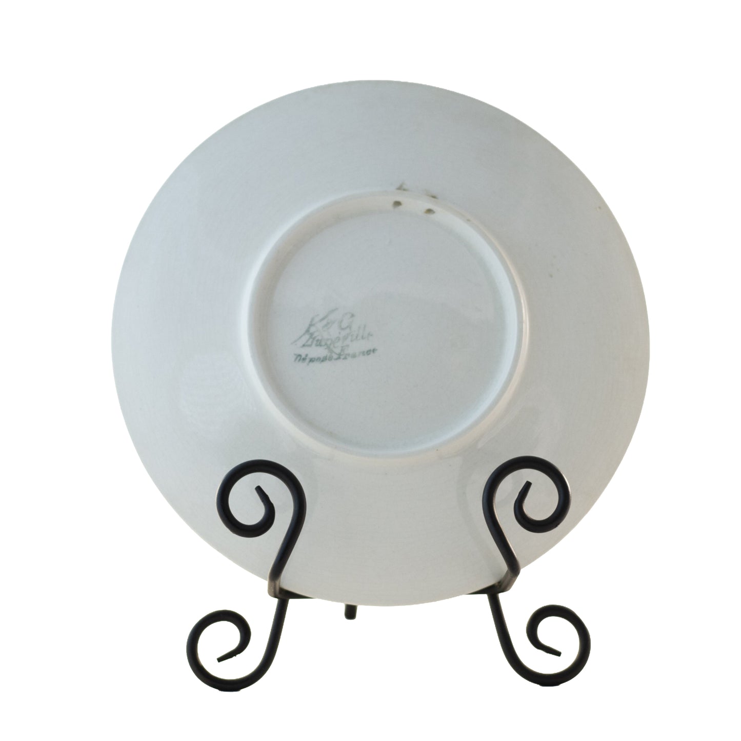 Antique French Faience Orange Apricot Plate by K & G Lunéville (8½”) — Signed Obert, c. 1900 Rear