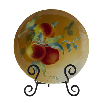 Antique French Faïence Peaches Plate by K & G Lunéville, Signed Obert, c.1900 (8½”) Apricot Gold background Front