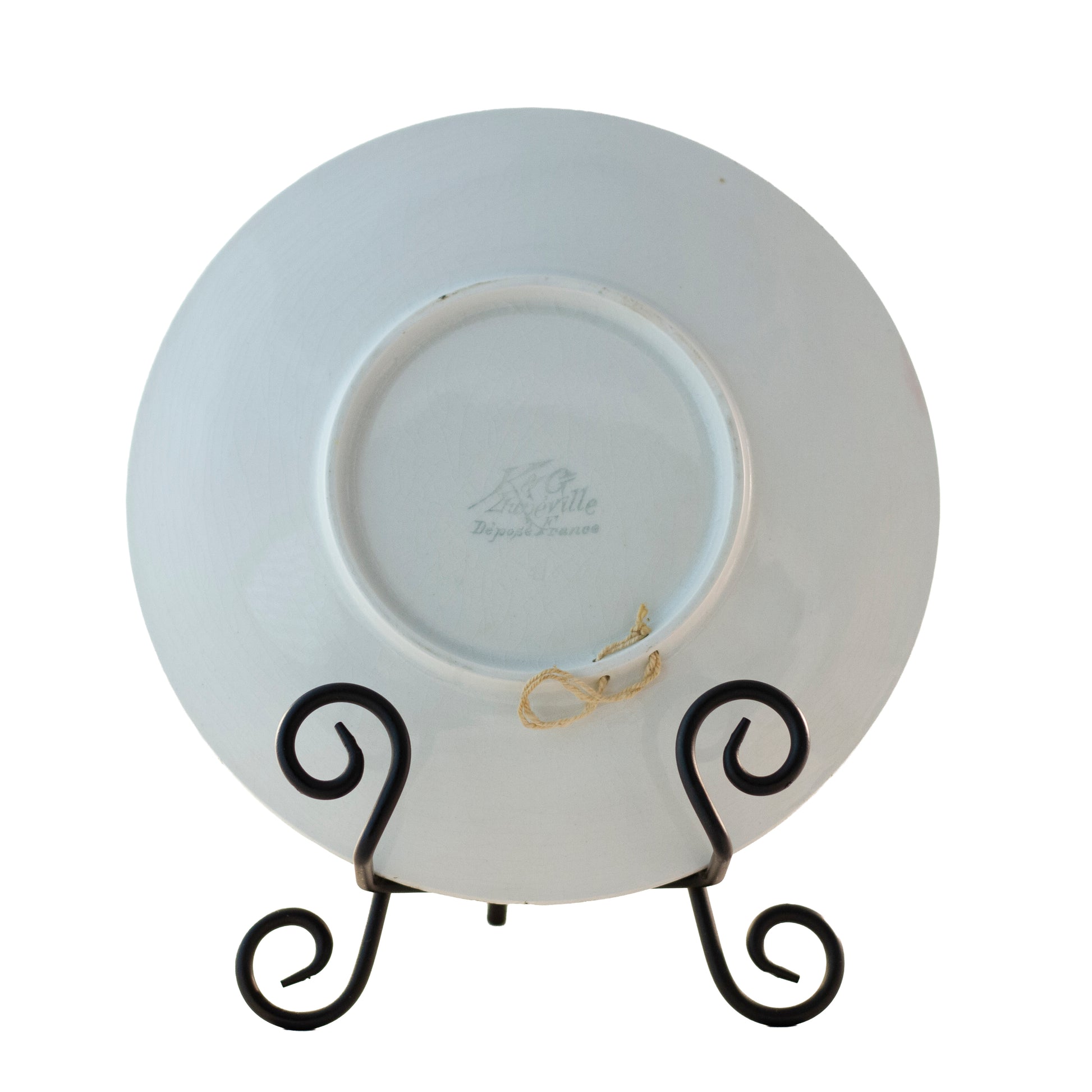 Antique French Faience Apple Plate by K & G Lunéville, Signed Obert, c. 1900 (8½″) Plum Background Mark