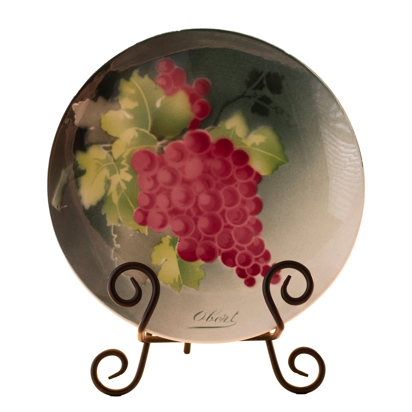 Antique French Faïence Grapes Plate by K & G Lunéville, Signed Obert, c. 1900 (8½”)