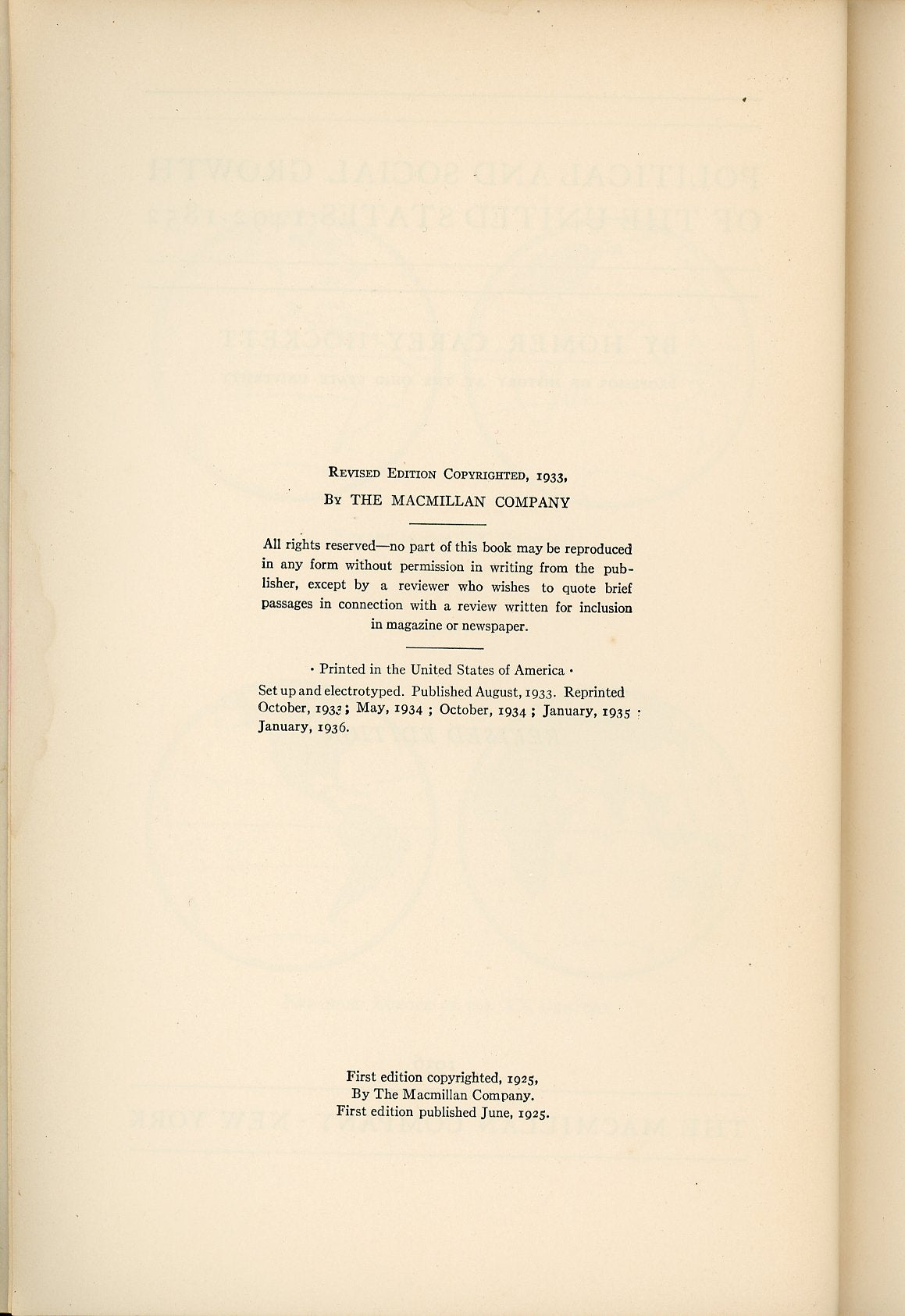 POLITICAL AND SOCIAL GROWTH of the United States 1492-1852 ©1936 COPYRIGHT PAGE