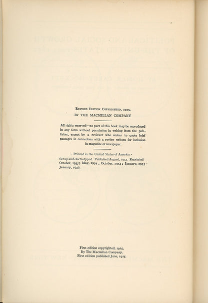 POLITICAL AND SOCIAL GROWTH of the United States 1492-1852 ©1936 COPYRIGHT PAGE