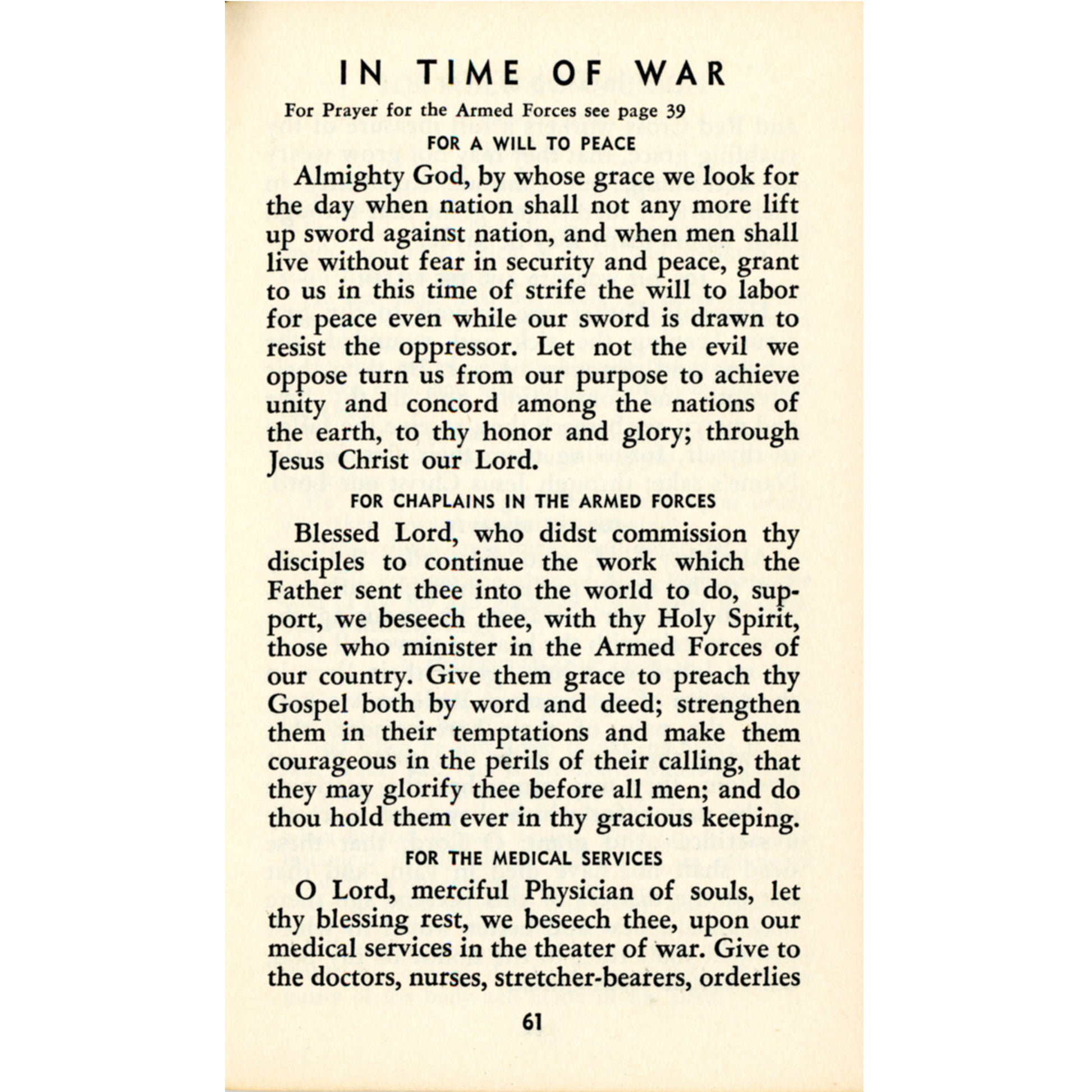 1961 pocket prayer book by Francis John Moore with devotions, family prayers, election prayers, war prayers, and meditations. In Time of War prayer.