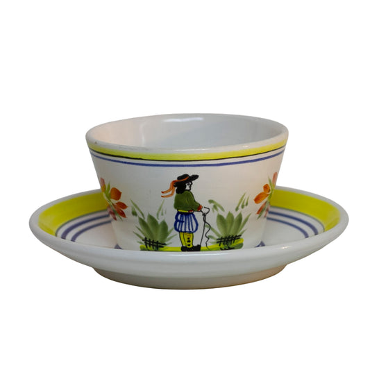 Henriot Quimper Faïence Flat Cup & Saucer, Hand-Painted Breton Figure, France c. 1968–1983 (2)