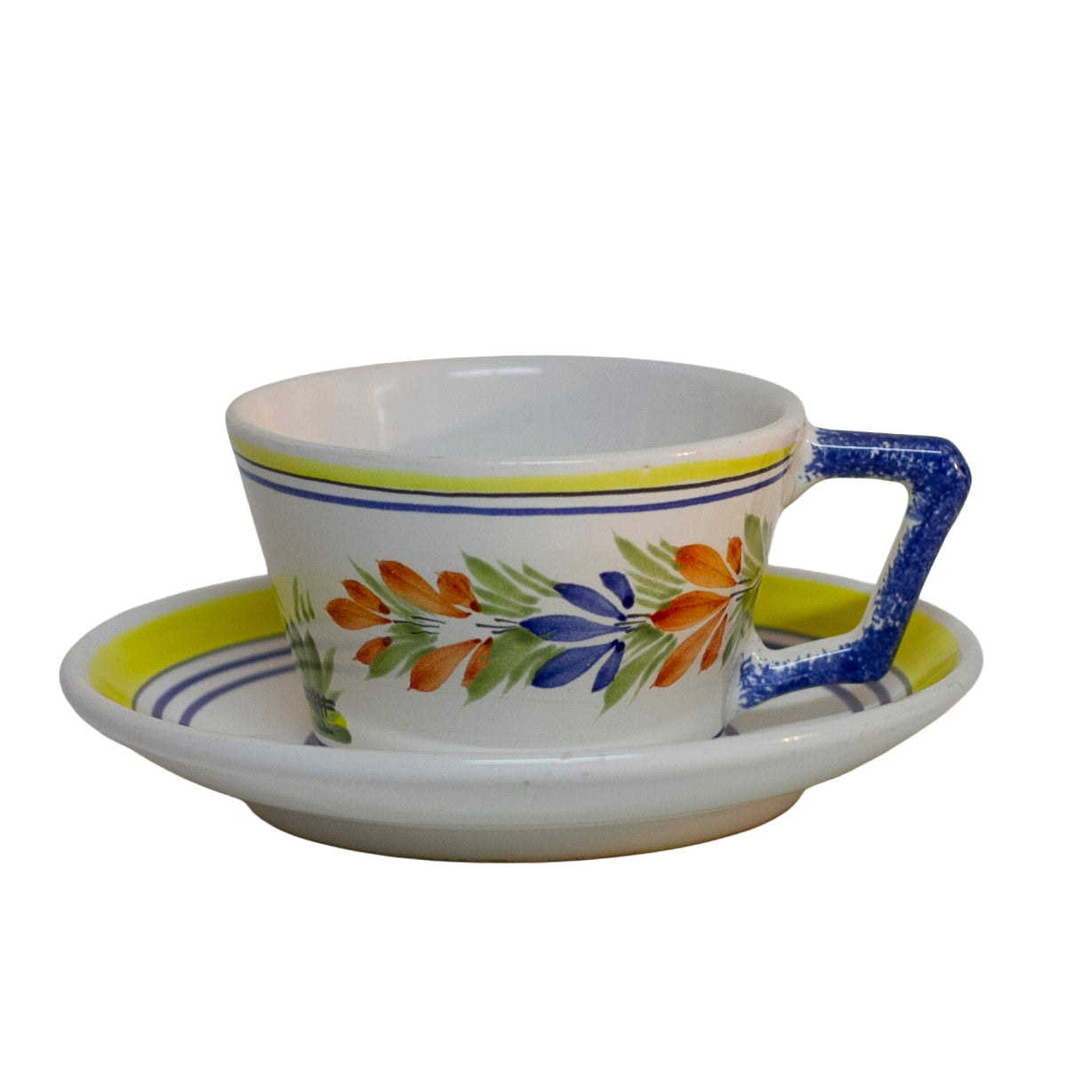 Henriot Quimper Faïence Flat Cup & Saucer, Hand-Painted Breton Figure, France c. 1968–1983 (3)
