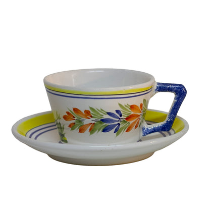 Henriot Quimper Faïence Flat Cup & Saucer, Hand-Painted Breton Figure, France c. 1968–1983 (3)
