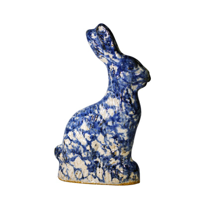 Strawtown Pottery SITTING RABBIT Blue Sponge Glaze
