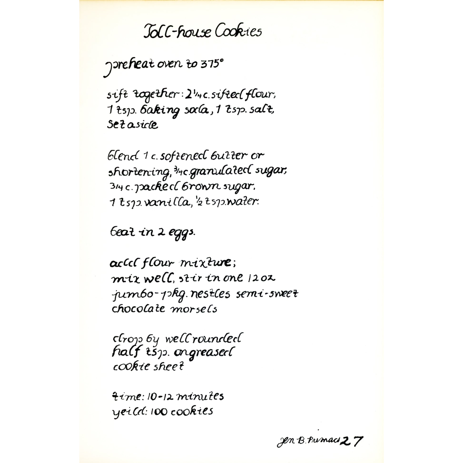 Recipes: Wyoming High School Cookbook (1980) – Hand‑Lettered Student Art | Wyoming, Ohio Toll House Cookie Recipe