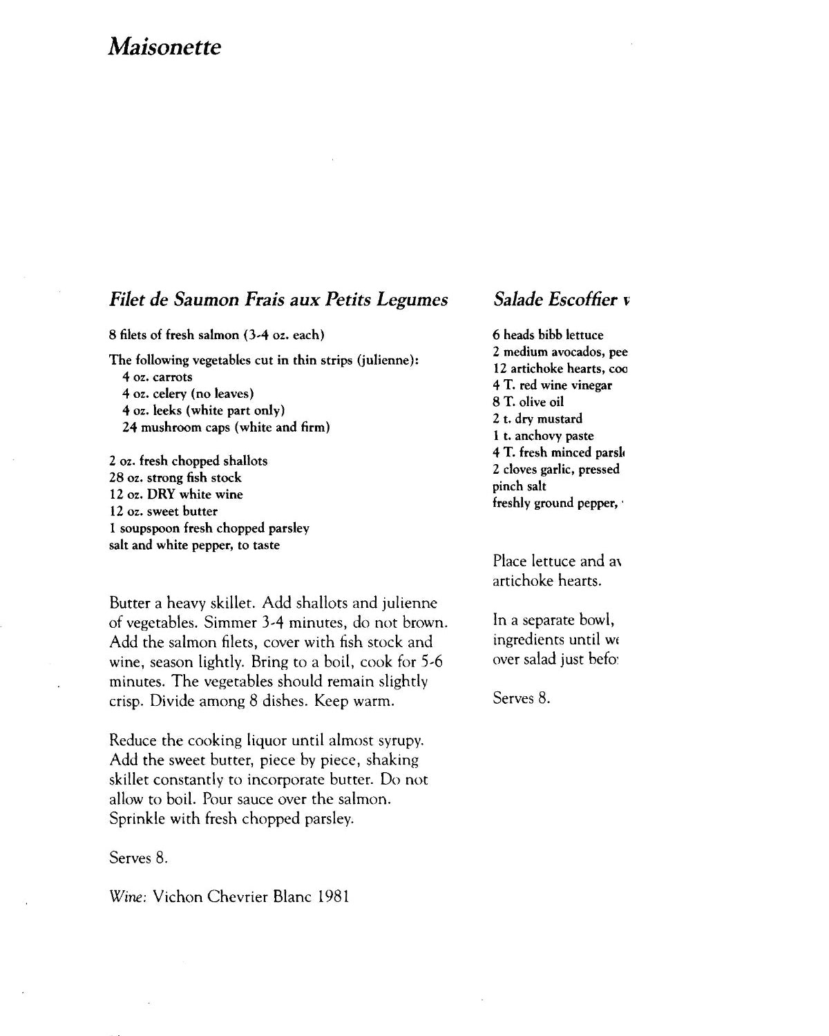 CINCINNATI RESTAURANTS Menus & Recipes | Randy & Jan Ryan-Hilman ©1983 Maisonette Recipes