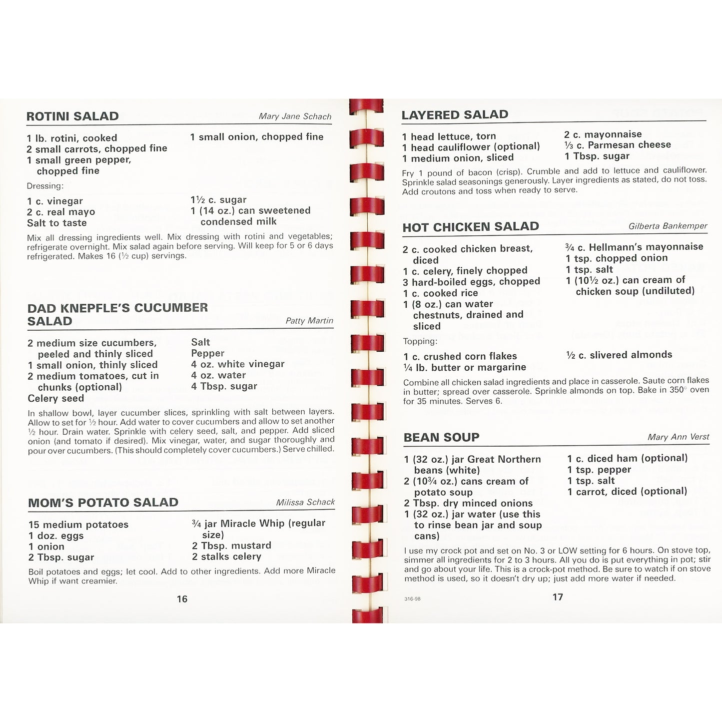 1998 Sts. Peter & Paul Church cookbook with family recipes, comfort foods, and community favorites. 98 pages, comb‑bound, very good condition. Recipe Salads