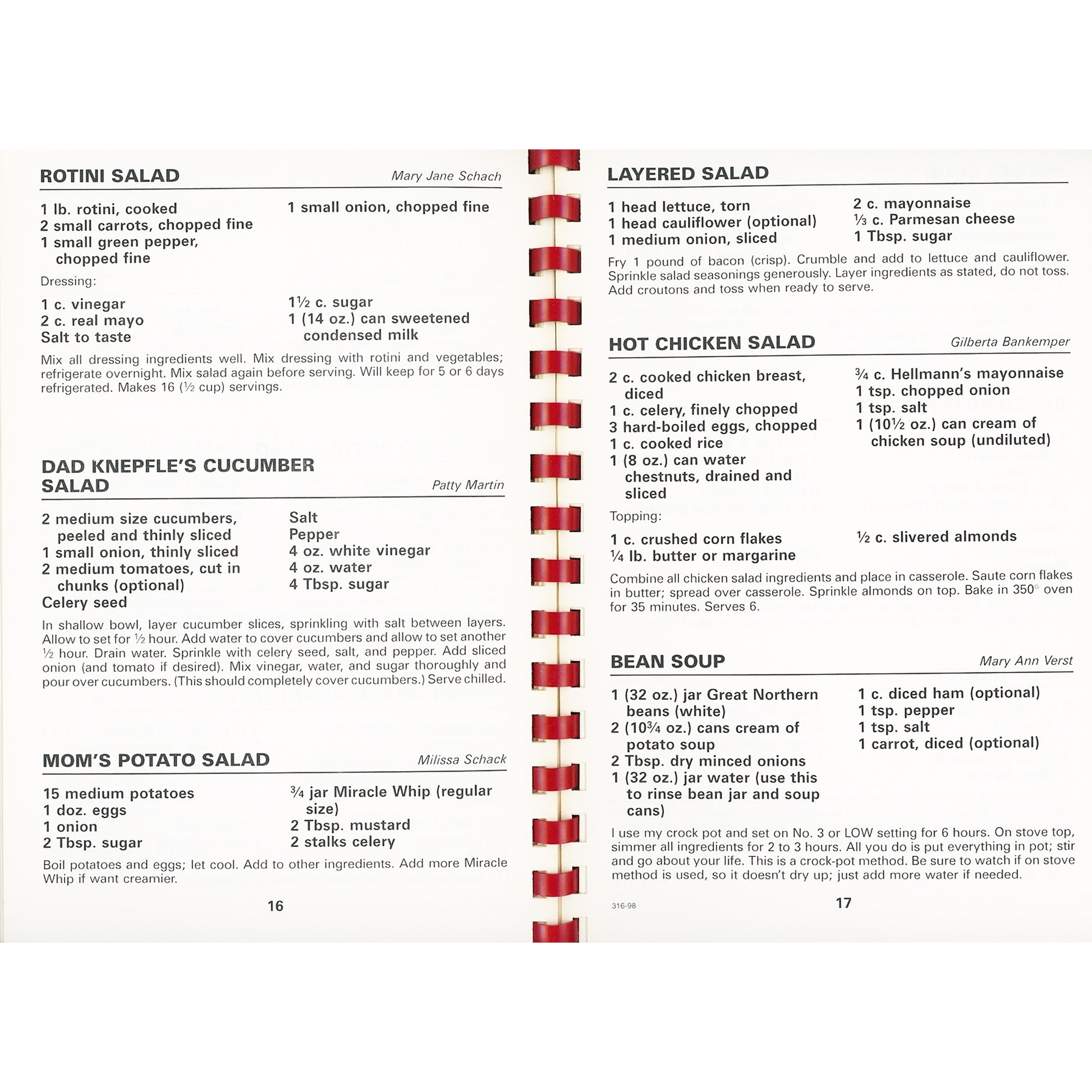 1998 Sts. Peter & Paul Church cookbook with family recipes, comfort foods, and community favorites. 98 pages, comb‑bound, very good condition. Recipe Salads