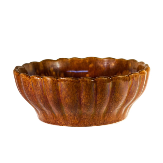 Antique Rockingham Small Ribbed Bowl with Scalloped 1800s