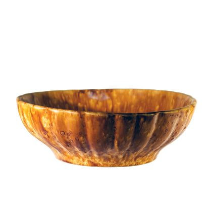 Antique Rockingham Large Ribbed Bowl with Scalloped 1800s