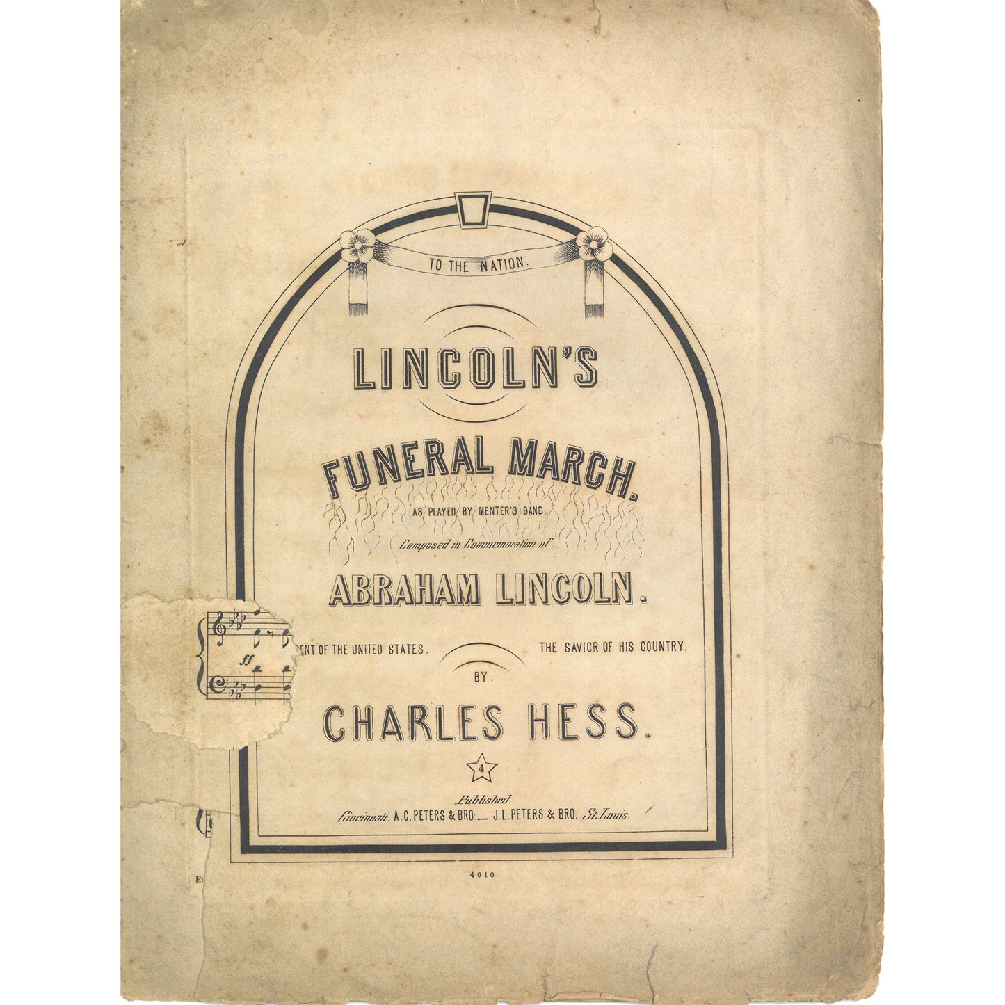 Rare Copy of LINCOLN'S FUNERAL MARCH Sheet Music by Charles Hess ©1865