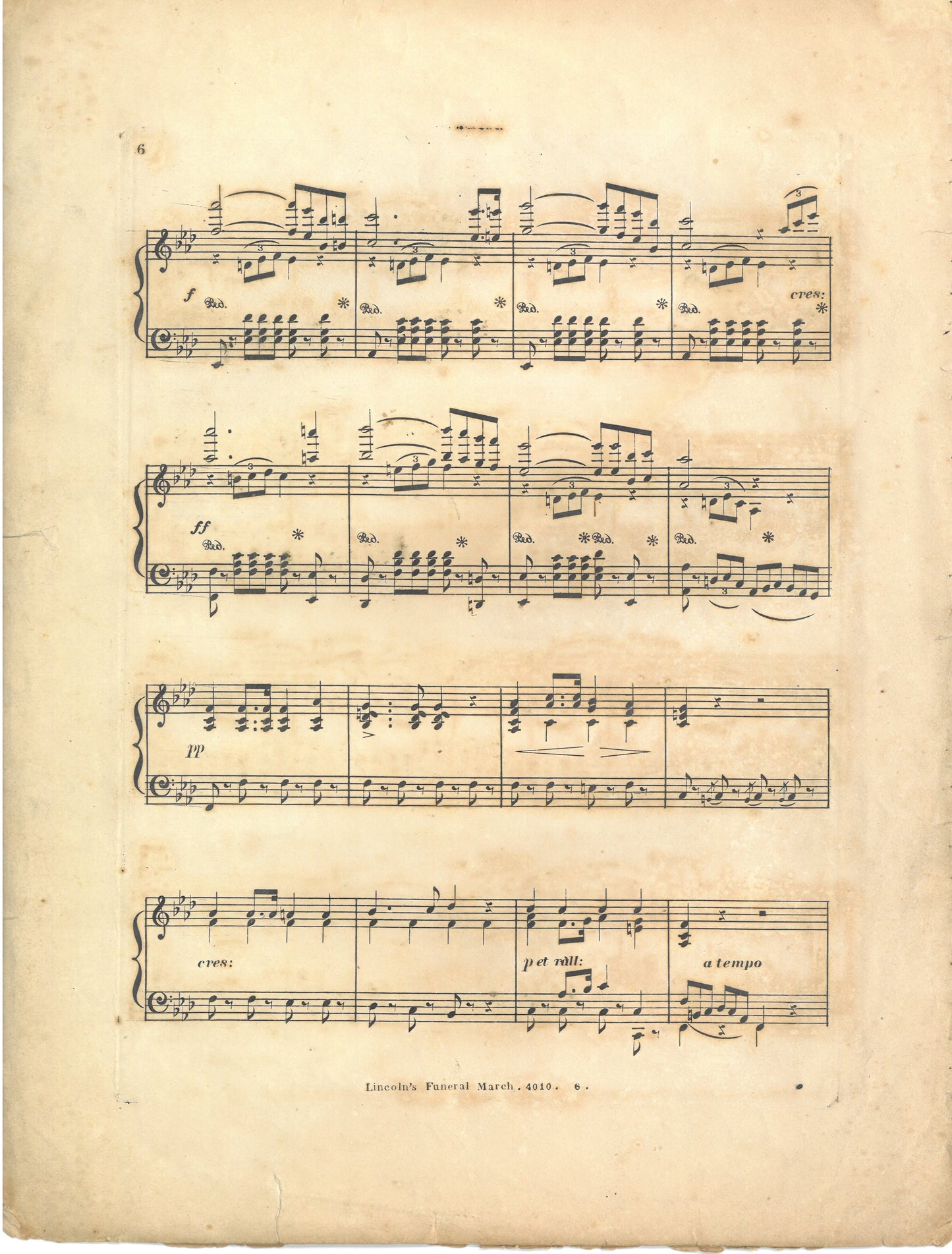 Rare Copy of LINCOLN'S FUNERAL MARCH Sheet Music by Charles Hess ©1865
