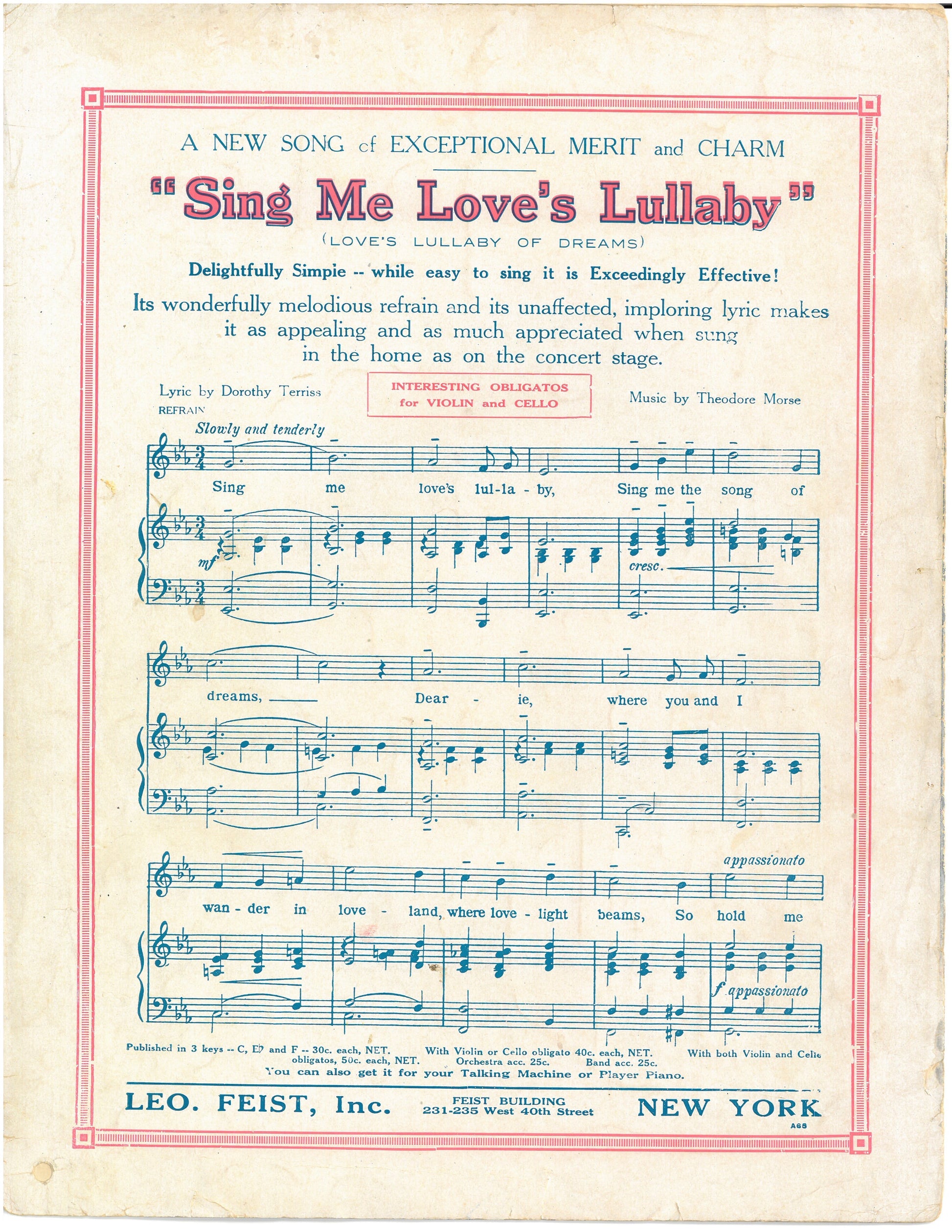 LOVE, HERE IS MY HEART Composed by Lao Silésu with Lyrics by Adrian Ross ©1915
