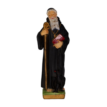 Vintage Saint Benedict of Nursia Painted Plaster Statue – 11 ¼″