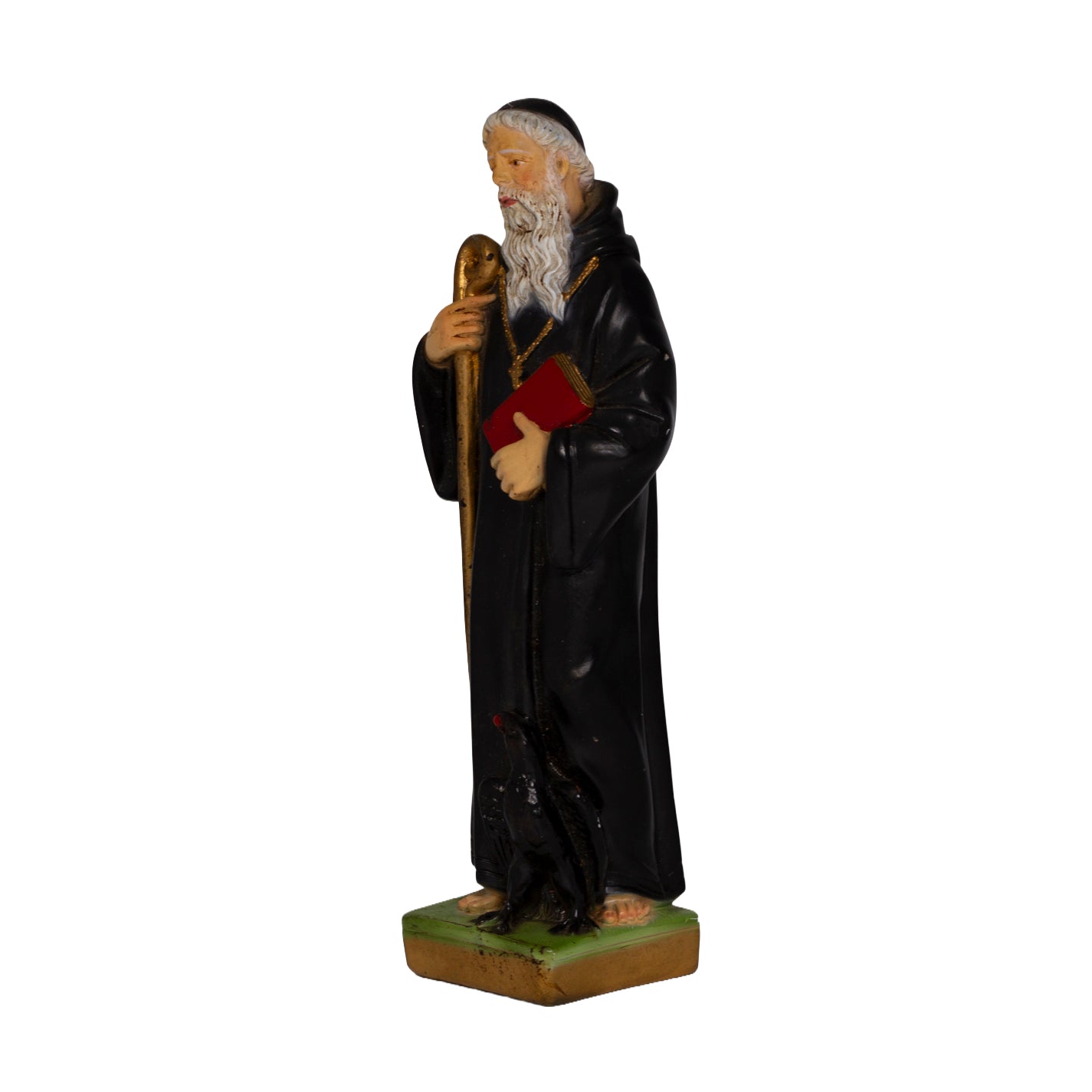 Vintage Saint Benedict of Nursia Painted Plaster Statue – 11 ¼″