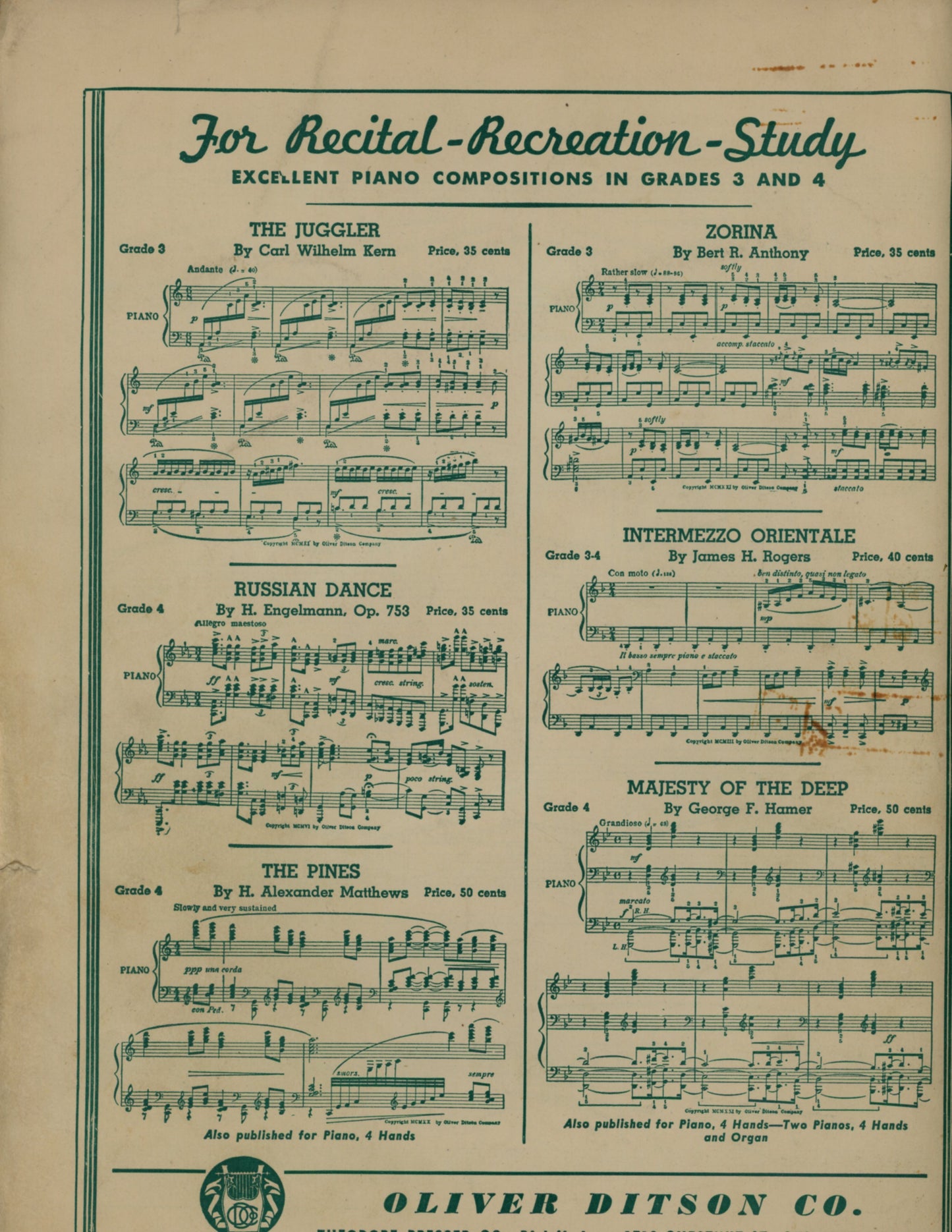 SEA IDYL for the Piano by Opal Louise Hayes Sheet Music ©1947