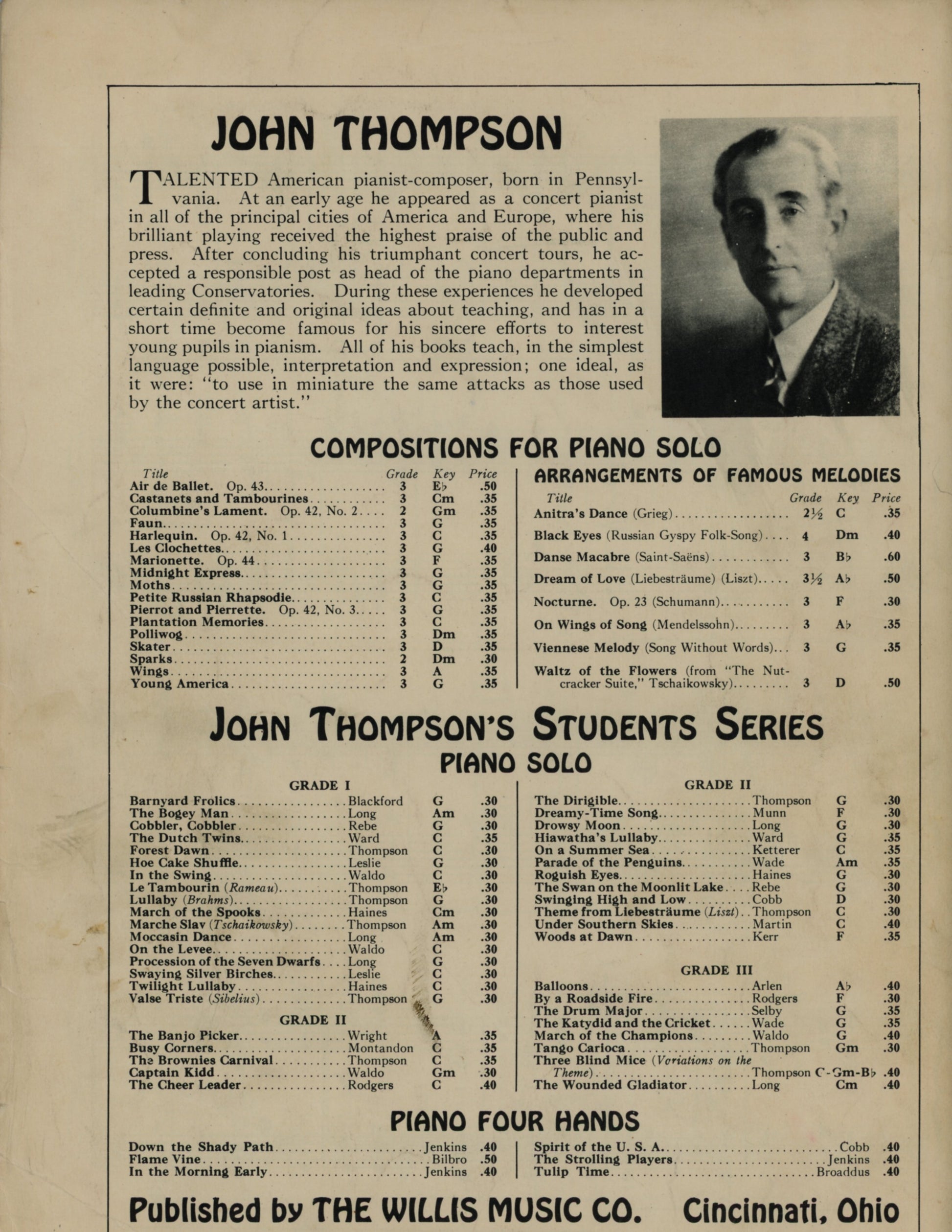 SHADOWS ON GRAND LAKE Vintage Sheet Music by John Thompson ©1939