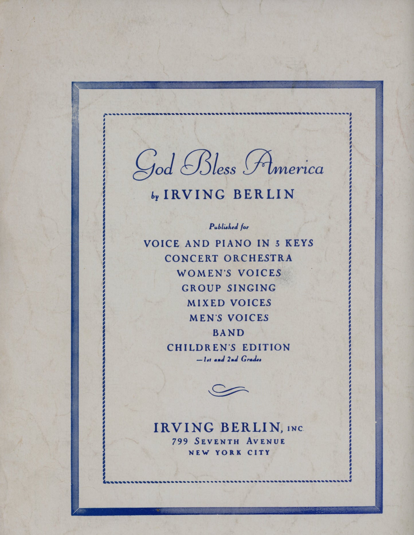 Irving Berlin Score & Lyrics GOD BLESS AMERICA Vintage Sheet Music ©1939