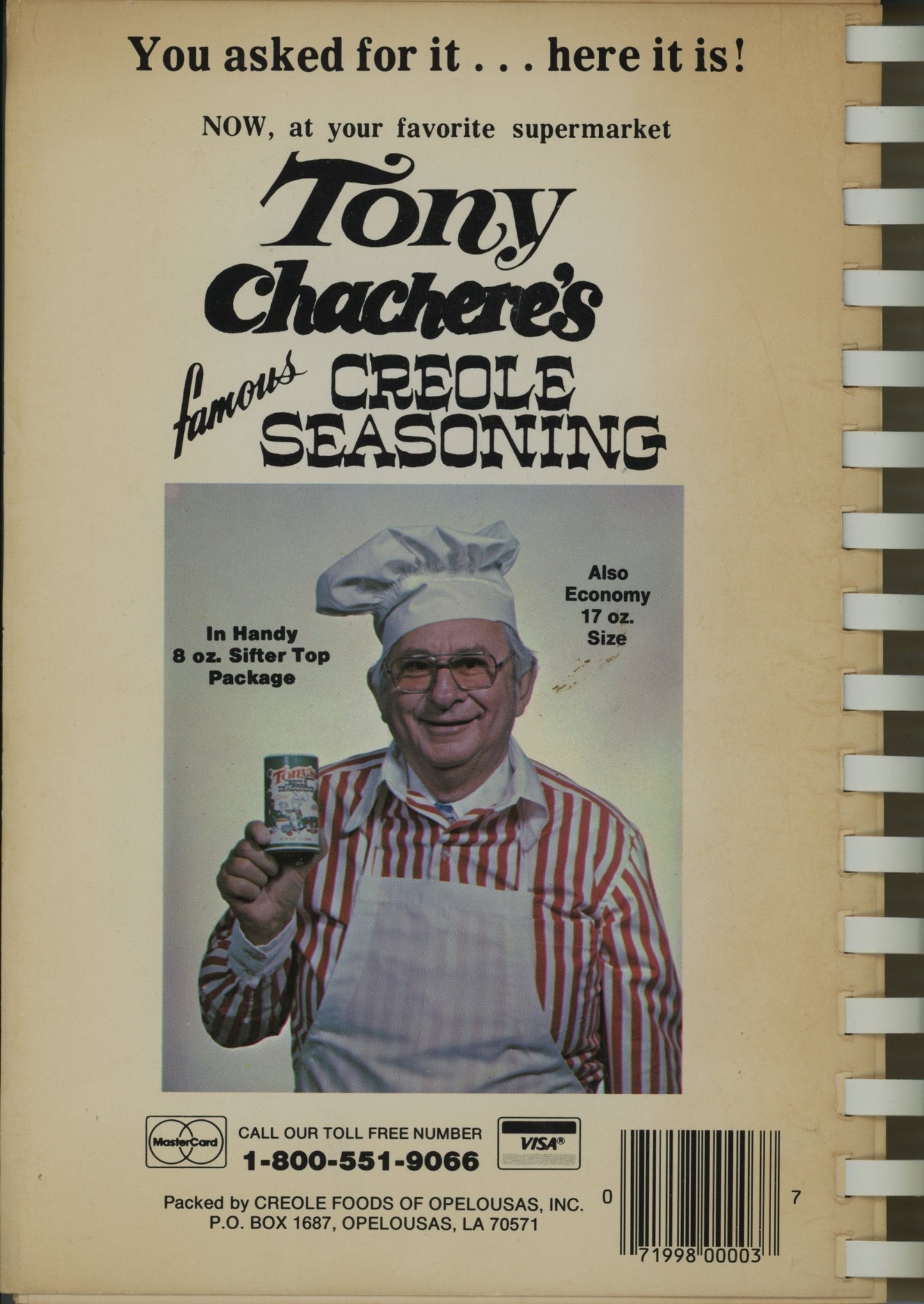 Tony Chachere's CAJUN COUNTRY COOKBOOK | 1990 ©1972