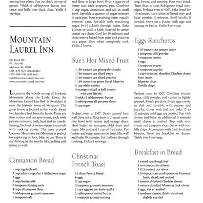 Discover 1,500 recipes from 340 inns in Best Recipes from American Country Inns and B&Bs (2004). Sixth edition hardcover in like‑new condition. Mountain Laurel Inn recipes.