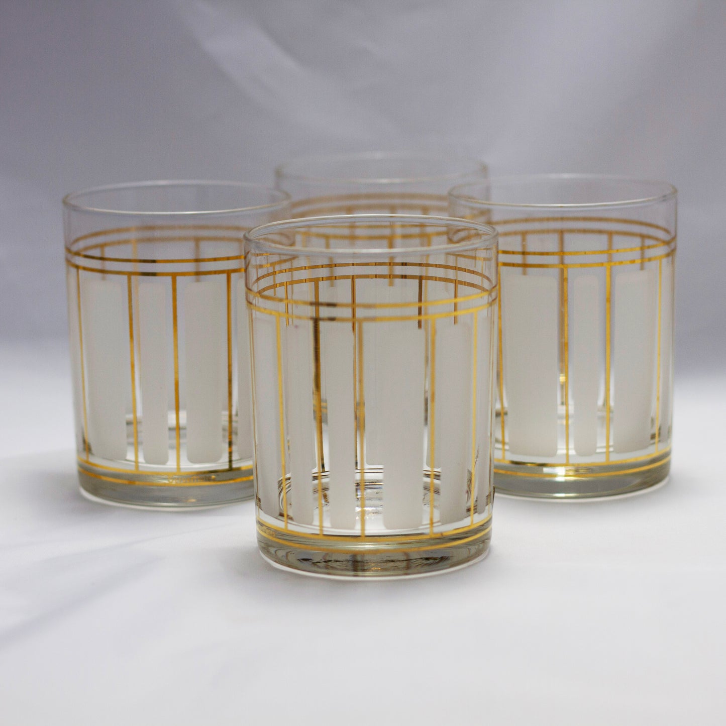 Culver Serve Mates "Frosted Stripe" Double Old-Fashioned Cocktail Glasses - Set of 4