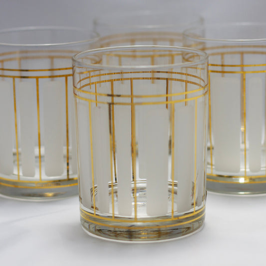 Culver Serve Mates "Frosted Stripe" Double Old-Fashioned Cocktail Glasses - Set of 4
