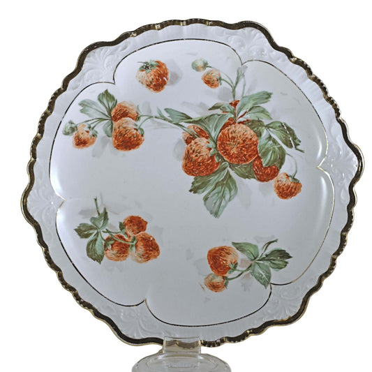 Antique Sèvres Ohio Strawberry Serving Plate – Porcelain with Gold Scalloped Edge, c. 1900, 10⅜″