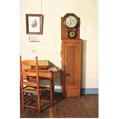 Shaker Museum Auburn Kentucky Office Clock and Chair Chrome Postcard Front