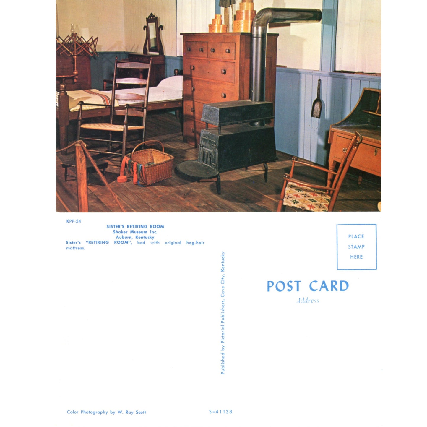 Shaker Museum Auburn Kentucky Sisters Retiring Room Chrome Postcard Front and Back