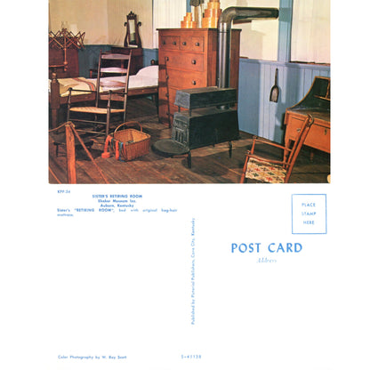 Shaker Museum Auburn Kentucky Sisters Retiring Room Chrome Postcard Front and Back