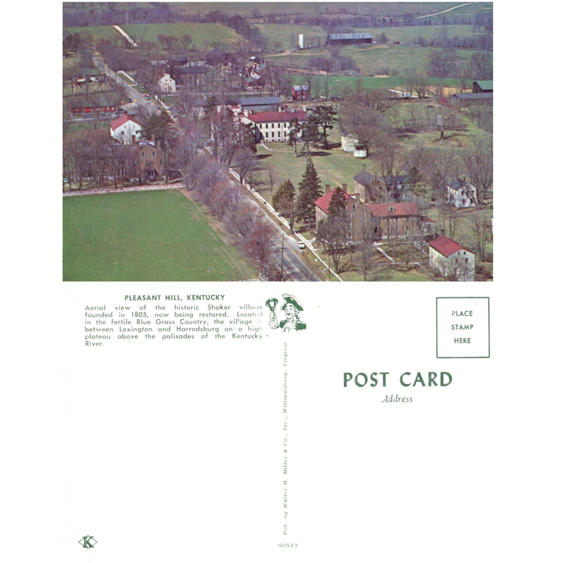 Shaker Village Pleasant Hill Kentucky Aerial View Chrome Postcard Front and Back