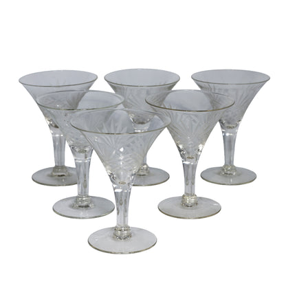 Set of 7 vintage Nachtmann Nierstein / Gorham Cherrywood cut crystal liquor cocktail glasses with fan and crosshatch design. Made in Germany.