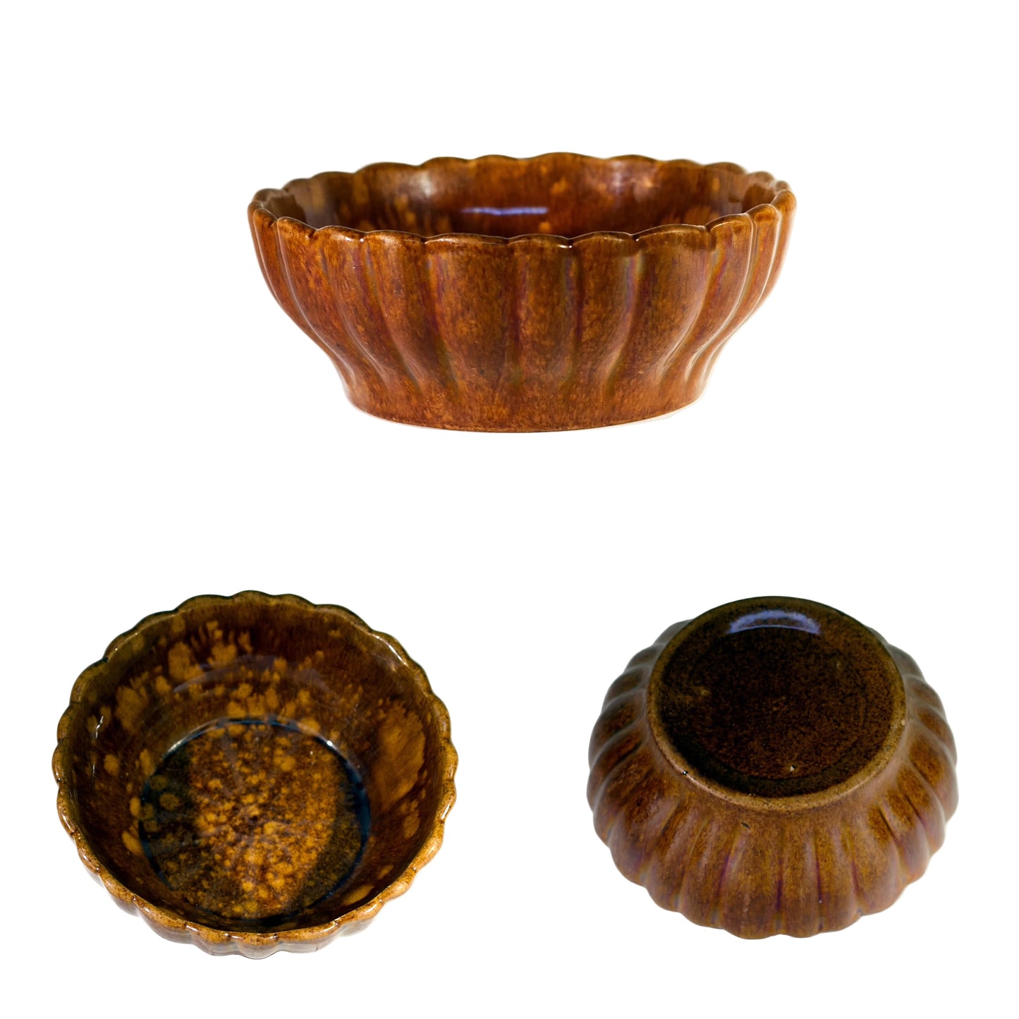 Antique Rockingham Small Ribbed Bowl with Scalloped 1800s